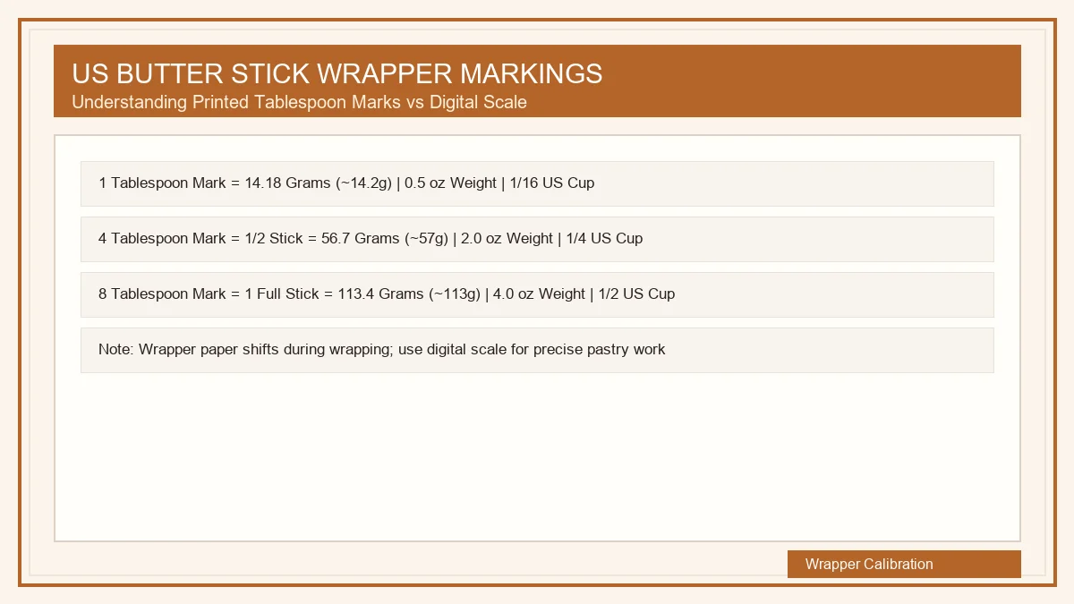 Close-up diagram of US butter stick wrapper with tablespoon measurement markings
