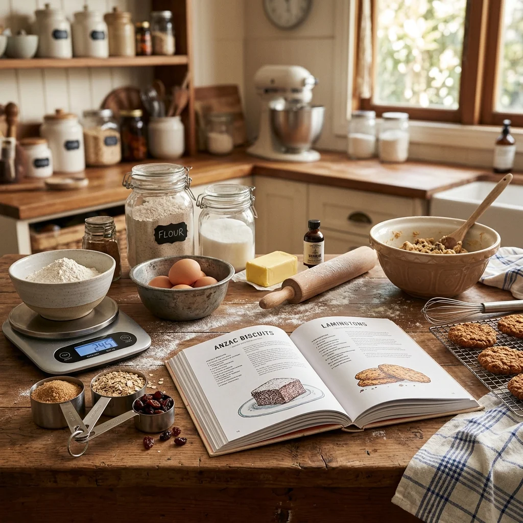 Home baker scaling recipe ingredients using a digital kitchen scale and pan conversion chart