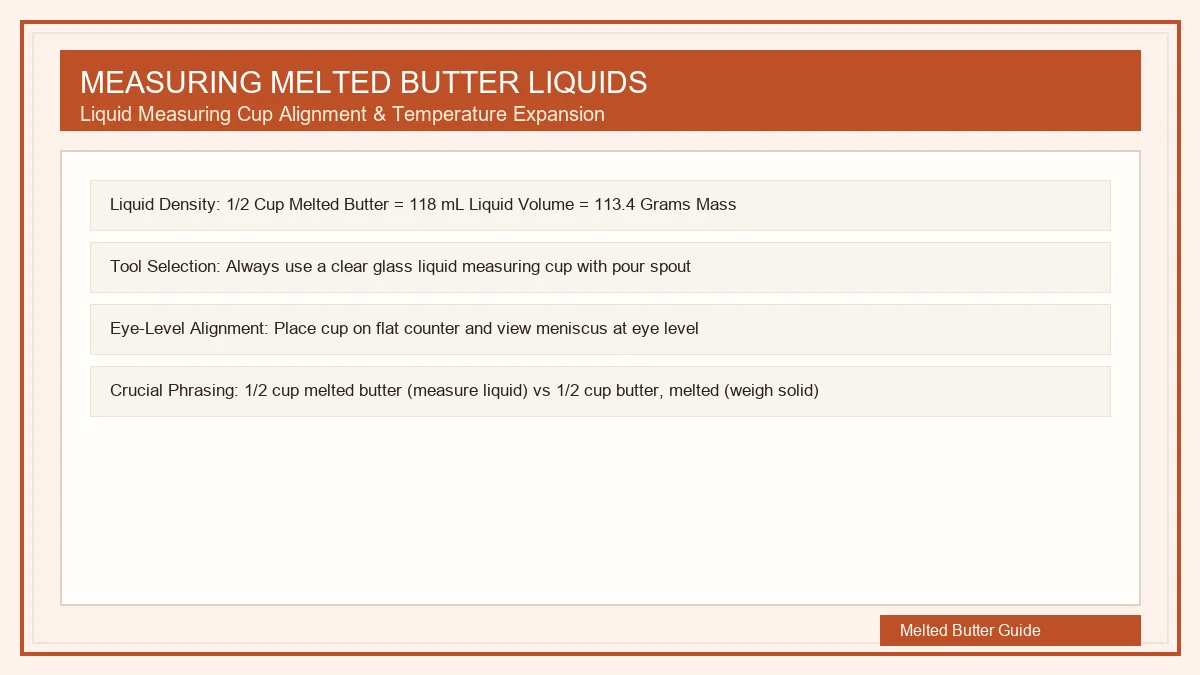 Golden melted butter measured in a clear glass liquid measuring cup at eye level